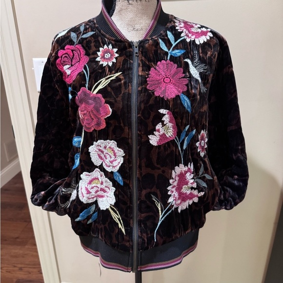 Johnny Was Black Bomber Jacket with Floral Embroidery - Picture 16 of 16